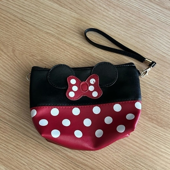 Disney Handbags - Minnie Mouse Leather Small Cosmetic Travel Zip Bag